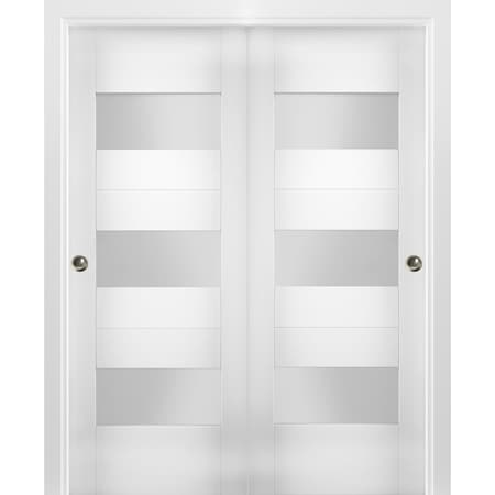 Vdomdoors Sliding Closet Opaque Glass Bypass 84x84" / Sete 6003 White Silk / Rails Hardware Set / Wood Bedroom SETE6003DBD-WS-8484